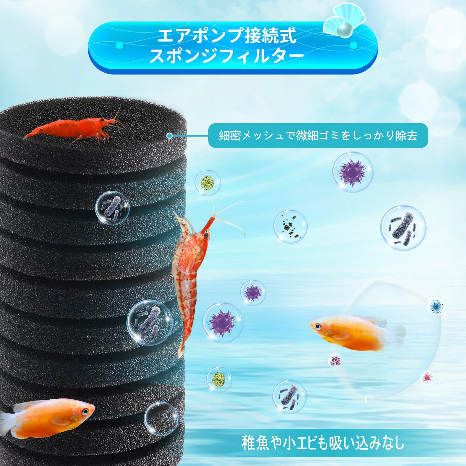 大型水槽用沈殿物理生物一体型濾過槽　水中ポンプ　バイオスポンジフィルター付き Amazon | AQQA スポンジフィルター 大型 投げ込み式フィルター ろ材